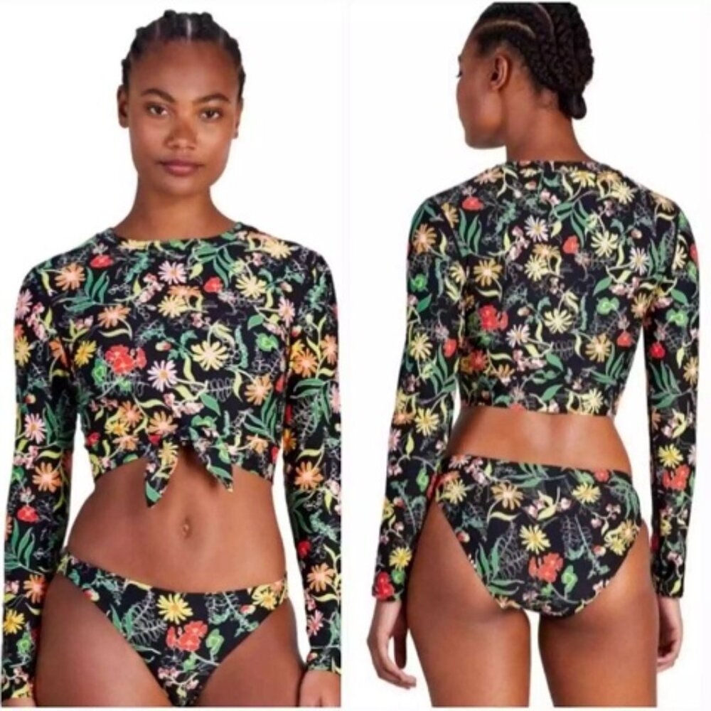 KATE SPADE Cropped Long Sleeve Rash Guard TOP CHEEKY Bikini BOTTOM SWIM NWT!